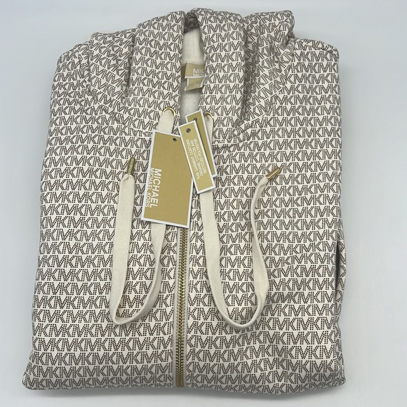 MICHAEL Michael Kors Logo Organic Cotton Blend Zip-Up Hoodie Bone - Picture 3 of 15